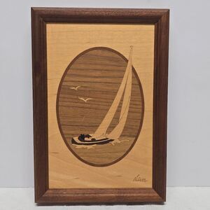 Vintage Hudson River Inlay by Jeff Nelson "Sailboat" Nautical Cabin Wall Decor